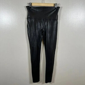 Spanx Faux Leather Leggings Size Large Black High Rise Slimming Shaping Stretch